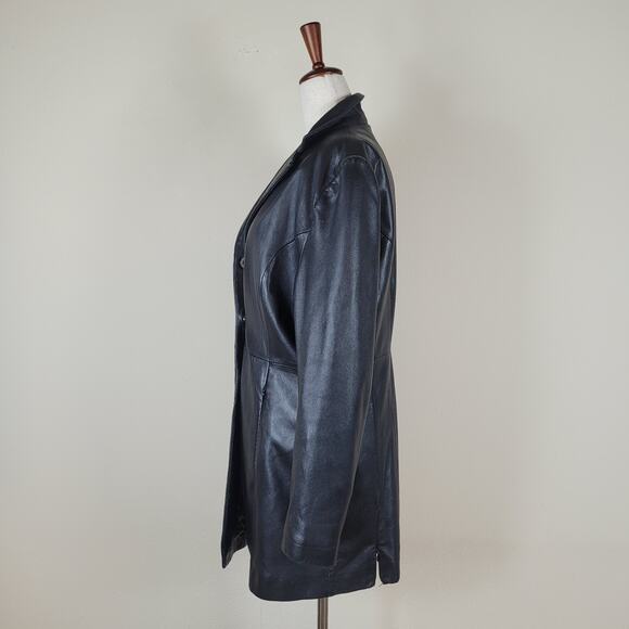 Vintage Wilsons Leather Jacket Medium Black 90s Y2K Collared Mid Length Minimal - Picture 6 of 14